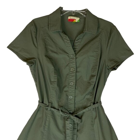 Fervour Womens Olive Green Button-Front A-Line Shirt Dress Sz Small Cap Sleeves - Picture 3 of 7